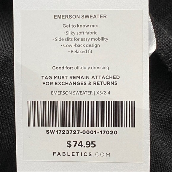 Fabletics Sweater Womens XS‎ Black Emerson Cowl Back Casual Athleisure Commute - Picture 8 of 10